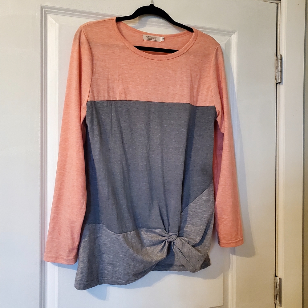 Colorblock Long Sleeve Top - Pink and Gray